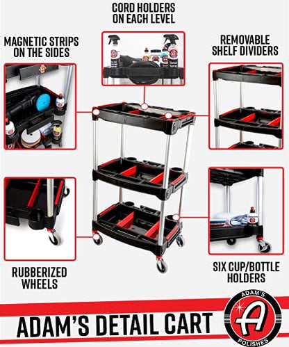 Adam's Polishes Standard Detailing Cart, Custom Mobile Rolling Utility Detailing Tool Cart Organizer for Garage DIY Home Projects, Extra Storage for Mechanics & Detailers During Repairs Car Wash/Wax - size: Standard Detailing Cart
