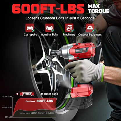DIYtoolifz Cordless Impact Wrench 3/8" Compatible with Milwaukee 18v Battery: 600 Ft-lbs High Torque Impact Driver, 3100RPM Electric Impact Gun with 4-Mode Speed, LED Work Light(Bare Tool) - size: 600ft-lbs, style: Compatible with Milwaukee 18V Battery(Ba