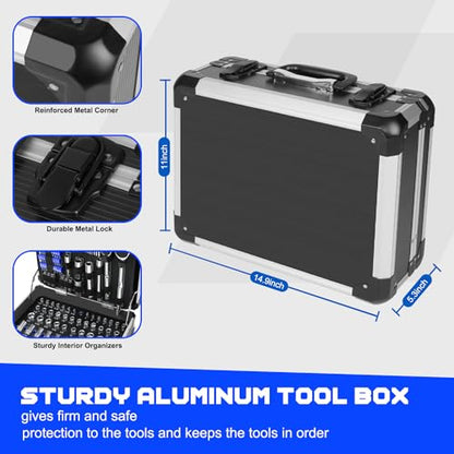 Prostormer 240-Pieces Mechanic Tool Set with Aluminium Tool Box | SAE and Metric Sizes, Chrome-Vanadium Steel, Universal Household and Auto Repair Tool Kit