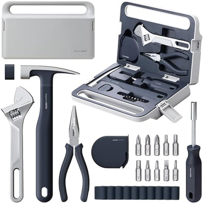 HOTO 16-Piece Home Tool Kit, Basic Hand Set with Portable Storage Box | Includes Screwdriver, Wrench, Hammer, Tape Measure, and Plier for Household, Office, Dorm Repairs and DIY Projects