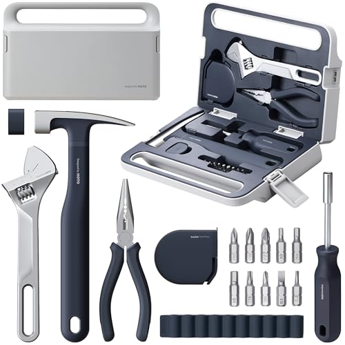 HOTO 16-Piece Home Tool Kit, Basic Hand Set with Portable Storage Box | Includes Screwdriver, Wrench, Hammer, Tape Measure, and Plier for Household, Office, Dorm Repairs and DIY Projects