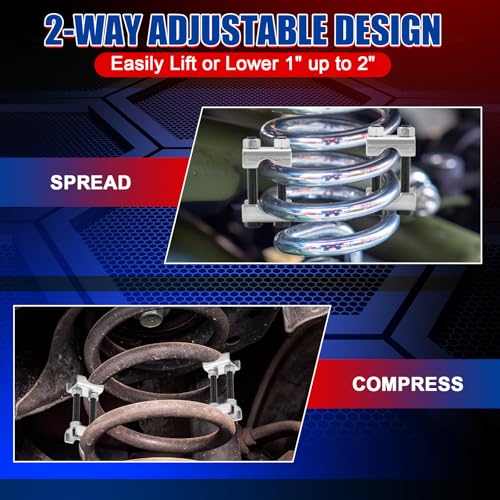 NYXOVA 8PCS Adjustable Coil Spring Spacers, 1”-2” Lift or Lower Height Coil Spring Boosters, 2-Way Spring Compressor Tool for Car, Truck, SUV Struts