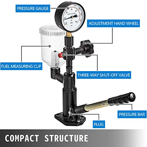 Vevor 400Bar 6000PSI Diesel Fuel Injector Tester Diesel Injector Nozzle Tester with Dual Scale Gauge to Adjust Injector Nozzle Pressure and Testing Diesel Injector Nozzle Pop Pressure Tester