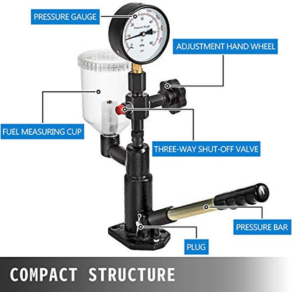 Vevor 400Bar 6000PSI Diesel Fuel Injector Tester Diesel Injector Nozzle Tester with Dual Scale Gauge to Adjust Injector Nozzle Pressure and Testing Diesel Injector Nozzle Pop Pressure Tester