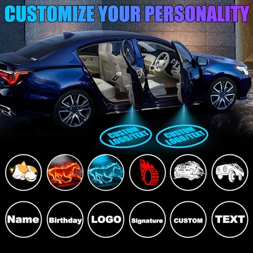 SPOBODY 2PCS Custom Car Door Light Projector Led Car Door Projector Rechargeable HD Car Welcome Courtesy Ghost Shadow Lamp Fit for All Cars (for Custom Picture) - style: For Custom Picture