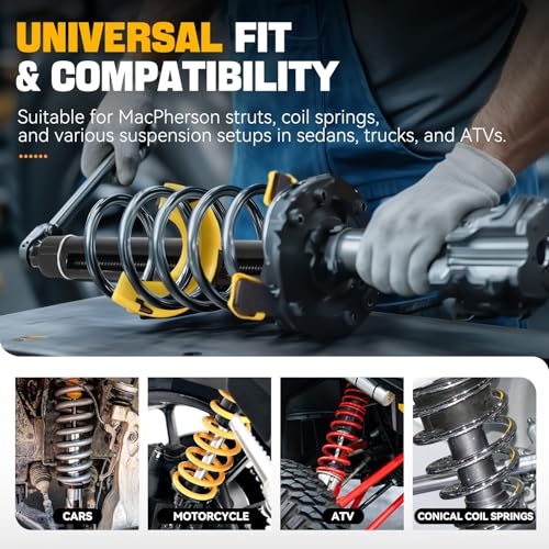 Auto Dynasty Strut Spring Compressor Kit, Universal Interchangeable Fork Strut Coil Extractor Remover Tool, Macpherson Strut Spring Compressor Kit with Protective Cap and Storage Case
