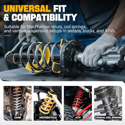 Auto Dynasty Strut Spring Compressor Kit, Universal Interchangeable Fork Strut Coil Extractor Remover Tool, Macpherson Strut Spring Compressor Kit with Protective Cap and Storage Case