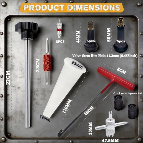 Valve Stem & Core Removal Replacement Tool Kit,Tire Valve Stem Installation Tool without Tire Removal, 2-in-1 Valve Stem Caps & Core Wrench,With 5 TR413/5 TR414, for Cars Motorcycles Lawn Mowers ATVs
