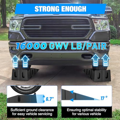 Nilight Car Ramps, 6.7" Lift Heavy Duty Truck Ramps Portable Vehicle Service Ramp for Home Garage Maintenance, 16,000lb. GVW Capacity Per Pair - size: Truck Ramp