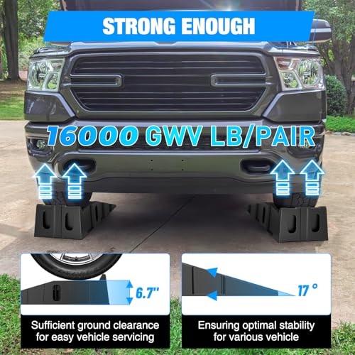 Nilight Car Ramps, 6.7 Inch Lift Vehicle Service Ramps | 16,000lb. GVW Capacity Per Pair, Ideal for Oil Changes and Garage Repairs, Heavy Duty Ramps for Trucks, SUVs and Cars - size: Truck Ramp