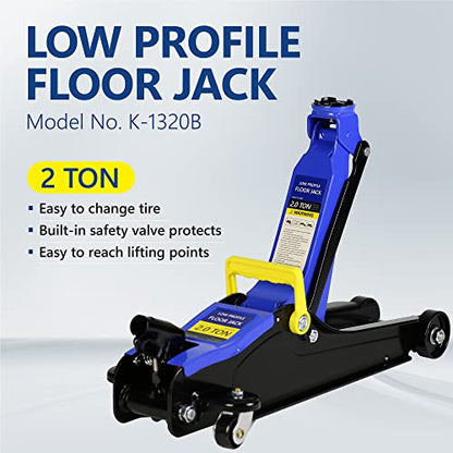 2T Low Profile Steel Floor Jack, 4000 lb, Single Pump, 3.3"-15.2" Lift | Heavy-duty steel, single-piston quick lift, low profile, 3.3"-15.2" range, includes storage bag, overload protection. - size: 2T Single Pump 3.3"-15.2" With Storage Bag