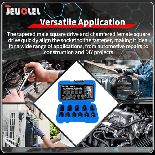 11PCS 3/8" Drive Impact Bits Sockets Set, SAE Pipe Plug Socket Set | Tapered Male Square Drive, Chamfered Female Square Drive, CR-MO Steel, Easy Removal Tool Kit