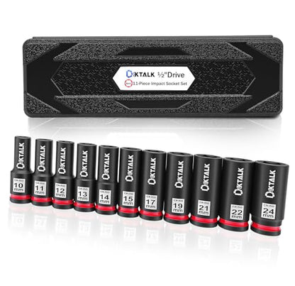 11PCS 1/2 Inch Drive Impact Deep Socket Set Metric 10-24mm, 6-Point, CR-MO | Deep Well Socket Set for Impact Wrench, Heavy Duty Automotive & Machinery Repair - size: 11PCS Metric