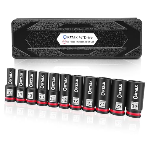 11PCS 1/2 Inch Drive Impact Deep Socket Set Metric 10-24mm, 6-Point, CR-MO | Deep Well Socket Set for Impact Wrench, Heavy Duty Automotive & Machinery Repair - size: 11PCS Metric