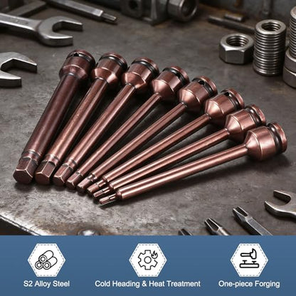 HARFINGTON 2pcs Impact Hex Bit Socket 1/2" Drive 7H (7mm) Hex Bits 6" Length S2 Steel Metric Impact Wrench Socket Adapter Tool for Automotive Repair Industrial Construction and Home DIY - size: H7 x 1/2" x 6"