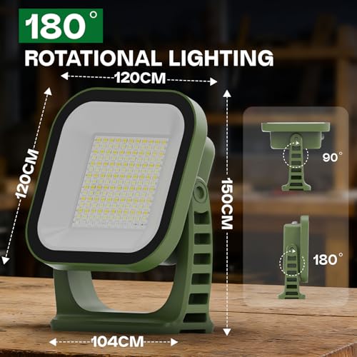 Rechargeable Work Light, 4000LM Magnetic Portable Work Light with Stand, 12000mAh Battery Powered LED Flood Light, USB-C, 180° Rotating for Garage, Car Repair, Camping
