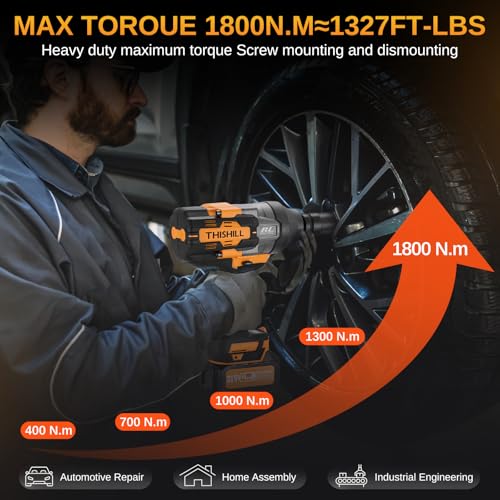 This Hill 3/4" Cordless Impact Wrench 1328 ft-lb, 21V Brushless lmpact Gun | 1800Nm, High Torque Power Impact Driver for Agricultural Machinery Truck, 2 x 4.0Ah Battery, 3-Speed Modes, Auto-Stop Reverse