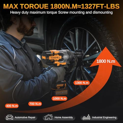 This Hill 3/4" Cordless Impact Wrench 1328 ft-lb, 21V Brushless lmpact Gun | 1800Nm, High Torque Power Impact Driver for Agricultural Machinery Truck, 2 x 4.0Ah Battery, 3-Speed Modes, Auto-Stop Reverse