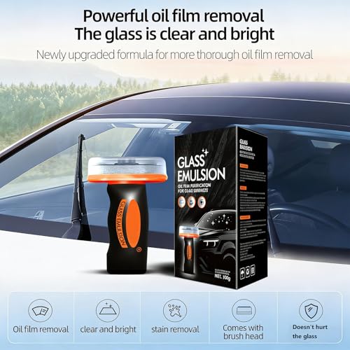 Glass Emulsion Cleaner, Windshield Cleaner, Car Windshield Cleaner Tool Roll-On Glass Compound with Cleaning Board, Removes Oil Film & Smudges, Improve Windshield Clarity for Safe Driving(100ml+Brush) - color: 1PCS: (100ml+Brush)