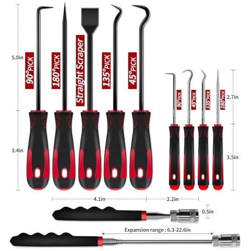 Pick and Hook Tool 12 Pcs Precision Automotive Hook and Pick Tool For Cars | 12 Pcs Pick and Hook Tool Precision Automotive Hook and Pick Tool Scraper Magnetic Telescoping Tool Set