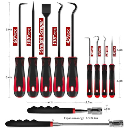 Pick and Hook Tool 12 Pcs Precision Automotive Hook and Pick Tool For Cars | 12 Pcs Pick and Hook Tool Precision Automotive Hook and Pick Tool Scraper Magnetic Telescoping Tool Set