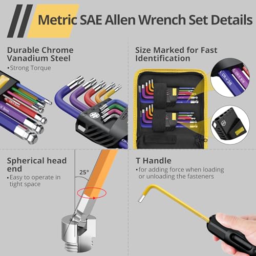 AMTOVL Hex Keys Set - Allen Key Set & Torx Key Set, Metric/Imperial | 27PCS Allen Wrench Set Long Arm Ball Head Design with T-Handle Color Coding 1.5-10mm, T10-T50, 1/16-3/8 - style: 007 - 27PCS Allen wrenches sets