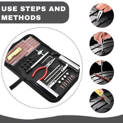 45PCS Car Tire Repair Kits, Heavy Duty Tire Plug Kit to Fix Punctures Plug Flats, Vehicle Patch Repairing Set Accessories, Universal for SUV, RV, Truck, Tractor, Trailer, Motorcyle (45PCS)