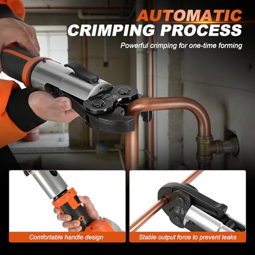 18V Brushless Copper Pipe Press Tool Kit for 1/2", 3/4", 1", 1-1/4", 1-1/2", 2", Electric Crimping Tool with 6 Jaws, 2-Pack 5.0Ah Batteries, OLED Display & Bluetooth