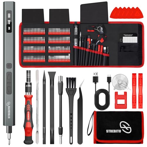 STREBITO 144-Piece Upgraded Electric Screwdriver | Max 0.7 N.m, 120 Magnetic Bits, 5-gear Torque Adjustment, Precision Screwdriver Set, Repair Tool Kit for Electronics and PC - color: Upgraded-red