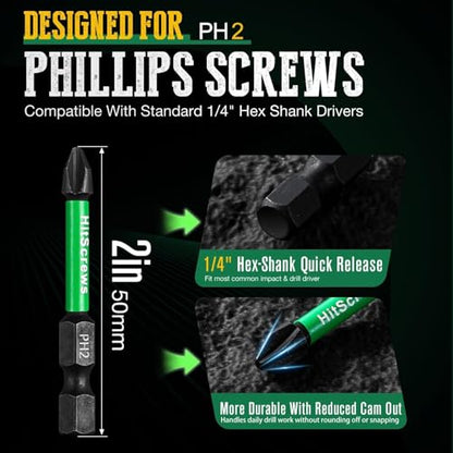 20 Pack Phillips Impact Driver Bits #2, 2-Inch Magnetic Screwdriver Bits, S2 Steel Ph2 Impact Bits For Impact Driver Ready & Home Repair - size: 2"-20pcs