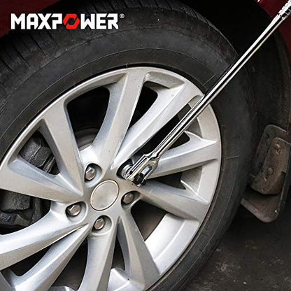 MAXPOWER 18-inch Breaker Bar Dual drive 1/2" and 3/8", Flex Handle for Breaks Loose Fasteners, Cr-V Steel, 360-degree Rotating, Comforable Grips Handle - size: 18 inch Dual Drive 3/8"+1/2" Phosphated