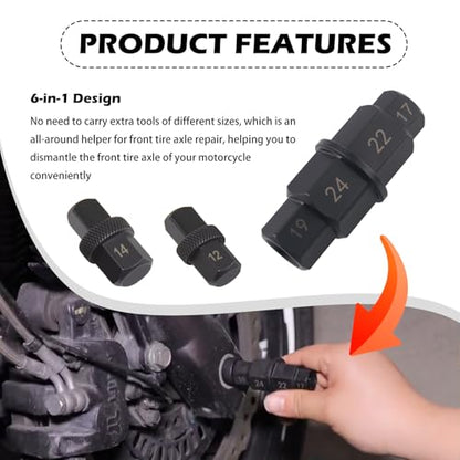 6 in 1 Motorcycle Axle Tool with 3/8" Port,Sturdy 17mm 19mm 22mm 24mm 12mm 14mm Allen Socket Spindle Adapter Compatible with BMW,Essential Axle Motorcycle Tools for Front Axles Wheels