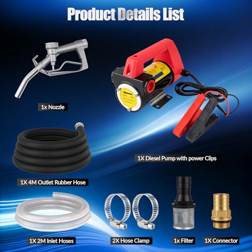 12V DC Diesel Transfer Pump Kit, Loksun 11.9 GPM Electric Fuel Pump with Nozzle & Hoses for Transferring Diesel, Kerosene, Machine and Transformer Oil