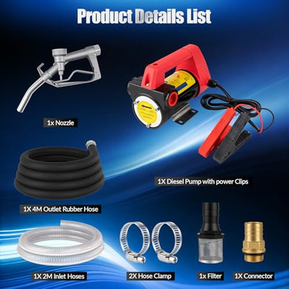 12V DC Diesel Transfer Pump Kit, Loksun 11.9 GPM Electric Fuel Pump with Nozzle & Hoses for Transferring Diesel, Kerosene, Machine and Transformer Oil