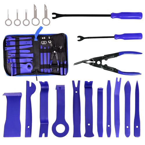19Pcs Trim Removal Tool,Auto Clip Pliers Fastener Remover Set with Storage Bag,Car Pry Tool Kit for Door Panel Dashboard Body,Panel, Audio, Dash, Window and Upholstery, Blue - color: Blue