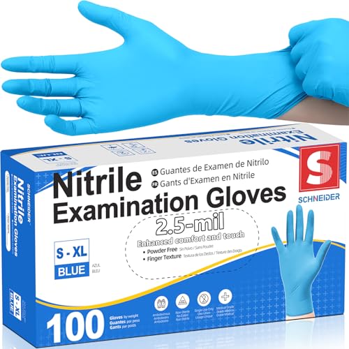 Schneider Medical Nitrile Exam Gloves, Blue Disposable Gloves Latex Free Powder Free for Medical, Cooking, Cleaning - size: Medium