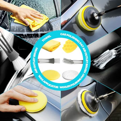 ALFLOD 30Pcs Car Detailing Kit for Interior, Exterior and Wheel Cleaning | Brushes, towels, wash mitt, cleaning gel, detail brushes and extendable-handle duster for vehicle, home and office care tasks