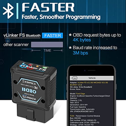 Vgate vLinker FS Bluetooth OBD2 Diagnostic Scan Tool, OBDII Car Code Reader for iOS, Android & Windows | OBDII Car Code Reader, iOS Compatible, Android Compatible, Windows Compatible