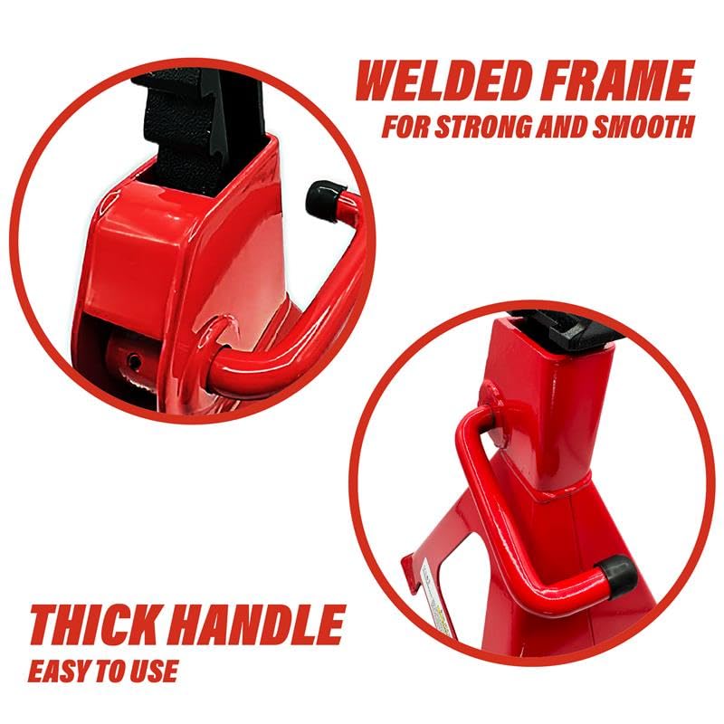 BullsArmor Jack Stands 3 Ton (6,000 lbs) Capacity - Heavy Duty Professional Steel with Self-Locking for Car, Small SUV - Adjustable Height with High Lift Range for Garage & Workshop - Red, 1 Pair