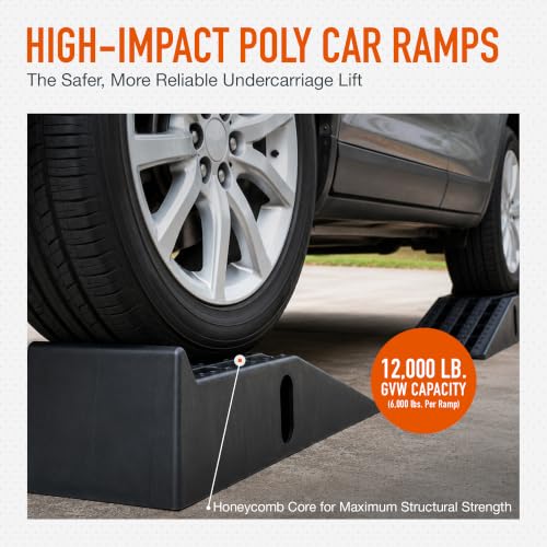 Ironton Car Ramps 12000 Lb GVW Set of 2, High-Impact Poly Vehicle Ramps 6000 Lb Each, 35.5 in. L x 12 in. W x 8.5 in. H, Non-Skid Tread and Rubber Feet, for Cars, SUVs, Trucks and Vans