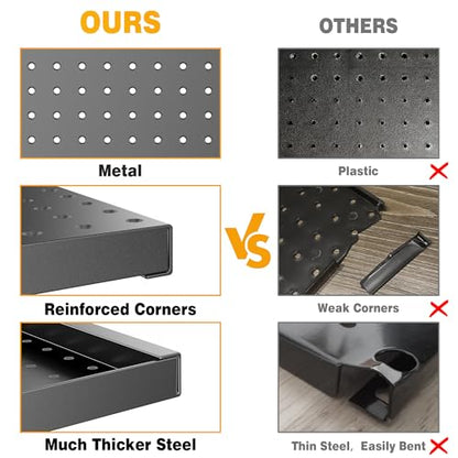Pegboard Smith Metal Pegboard Panels 12" x 24", 3 Pack Black Wall Mounted Tool Organizer Boards, Heavy Duty Tool Storage Peg Board for Garage, Workbench, Office, Fits 1/4" Peg Hooks - style: 3 Pack Black Panels