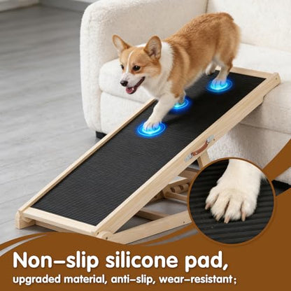 Dog Ramp for Couch, Adjustable Height Ramps for Pets to Get on Bed | Height from 18" to 23.6", with Traction Rubber Mat, Capacity 110ibs, Wooden Portable Stairs for Small Dogs - size: 39.4"L x 14.5"W x 3.3"H