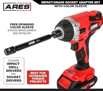 ARES 22013-6-Piece 3-Inch and 6-Inch Impact Grade Socket Adapter Set with Color Sleeve - Turns Impact Drill Drivers into High Speed Socket Drivers - 1/4-Inch, 3/8-Inch, and 1/2-Inch Drive - size: 3-Inch and 6-Inch Socket Adapter with Color Sleeve