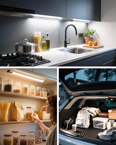 GOODEA 17.5Inch Under Cabinet Lighting, 4500mAh Rechargeable Battery Motion Sensor Light Indoor, Wireless Under Cabinet Lights for Kitchen, Closet(4 Pack,17.5inch)