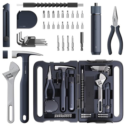 HOTO 40-Piece Tool Kit, Household Essentials Tool Set w/Smart Electric Screwdriver (LED, 3 Torque) + 14 Tools & 26 Accessories Including Allen Wrenches Sets | Pro-Grade Compact Organizer