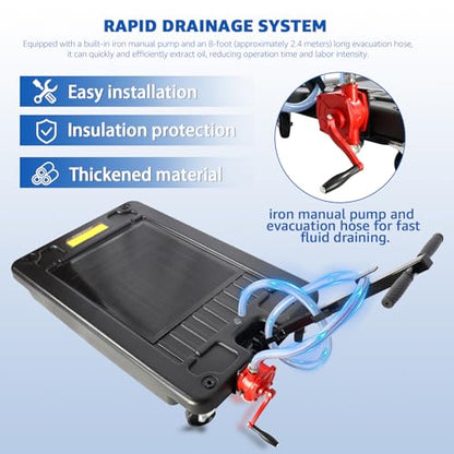 HKTE Oil Drain Pan with Pump, 17Gallon(64L), Low-Profile, T-Handle and Heavy-Duty Casters, Quick Drainage, Splash Guard Cover Design - color: 17 gallon with manual pump
