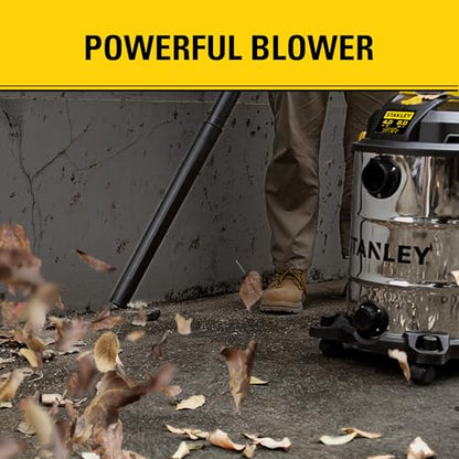 STANLEY 8 Gallon Wet Dry Vacuum, 4 Peak HP Portable Shop Vacuum with Drain Port & Blower, Industrial Wet Dry Vacuum Cleaner, Stainless Steel Tank for Garage, Workshop, Car Detailing, Jobsite, SL18117