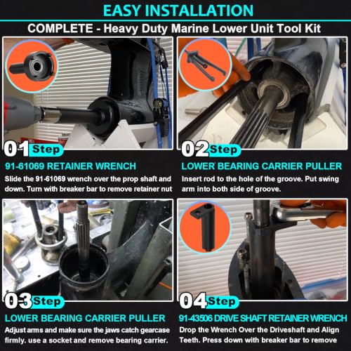 Lower Bearing Carrier Puller,Retainer & Drive Shaft Bearing Retainer Wrench | Replace# 91-61069, 91-43506, Heavy Duty Marine Outboard Lower Unit Repair Wrench Tool Kit - size: Puller & Wrench Set