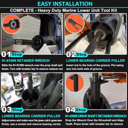 Lower Bearing Carrier Puller,Retainer & Drive Shaft Bearing Retainer Wrench | Replace# 91-61069, 91-43506, Heavy Duty Marine Outboard Lower Unit Repair Wrench Tool Kit - size: Puller & Wrench Set