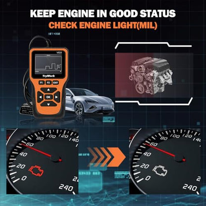 OBD2 Scanner Diagnostic Tool, Check Engine Code Reader with 35901 DTC Lookup, Mode 6 & 8, I/M Readiness for All OBDII Cars Since 1996 (Yellow) - color: Yellow